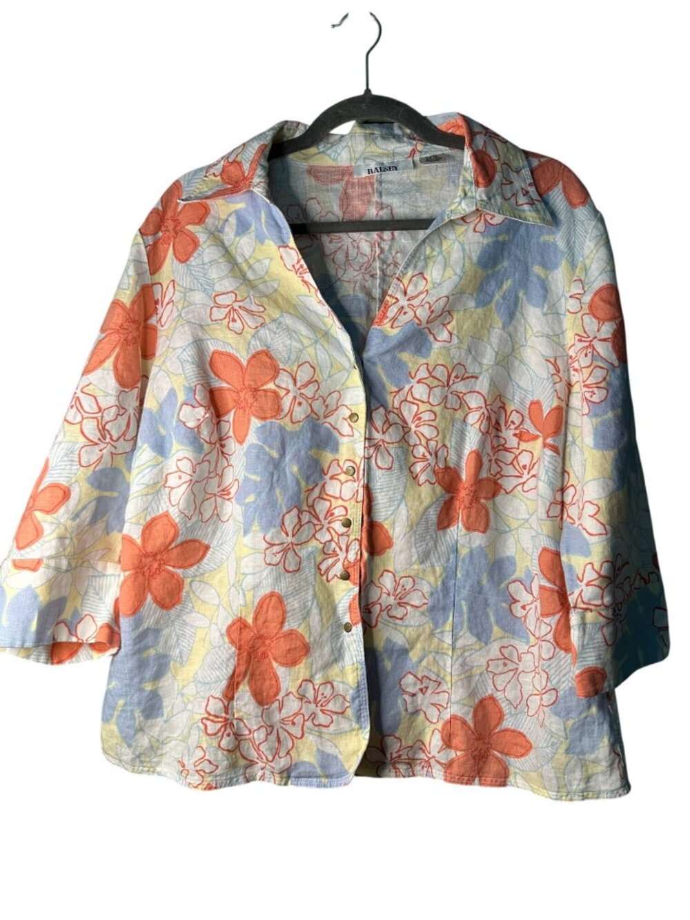 Ralsey Women’s 1X 100% Linen Button Down Shirt Floral Cottagecore Coastal flowy